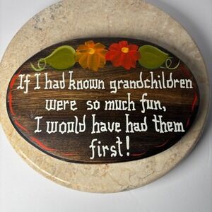 Vintage Handmade Wood Wall Plaque Floral Grandchildren Funny Quote Retro‎ Quirky